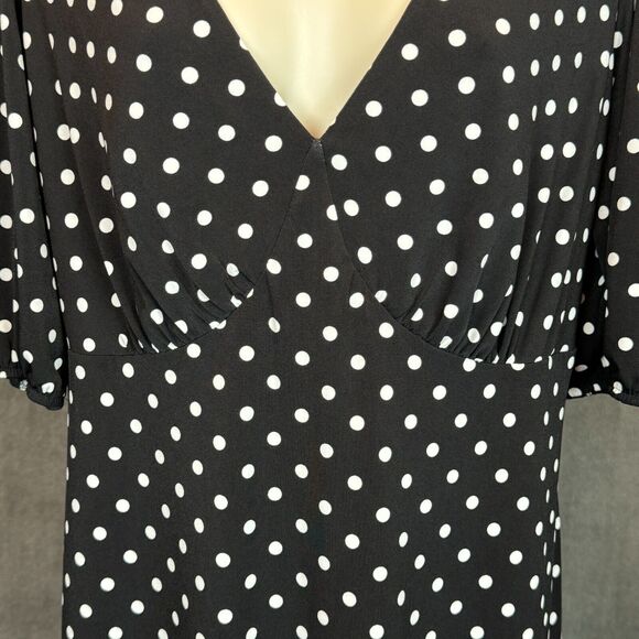 Connected Apparel Women's Black & White Polka Dot V Neck Knit Dress Sz. 10 NEW - Picture 3 of 5